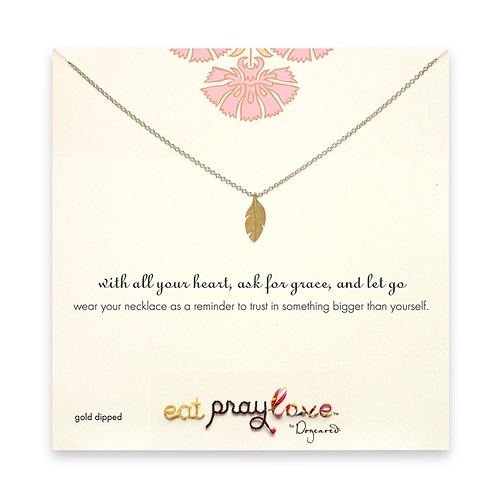 eat pray love with all your heart gold dipped feather necklace