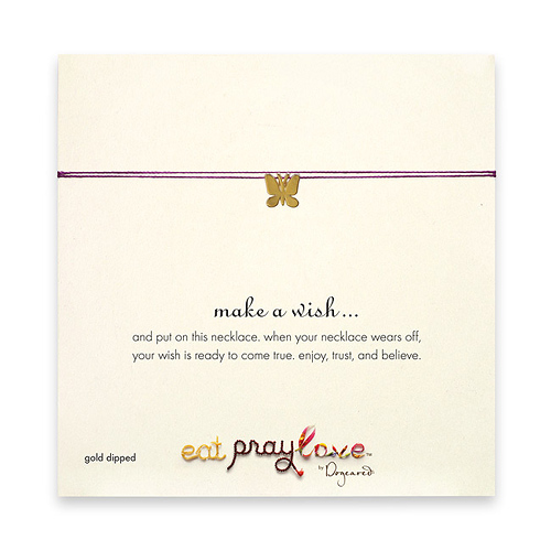 eat pray love make a wish necklace with gold dipped butterfly