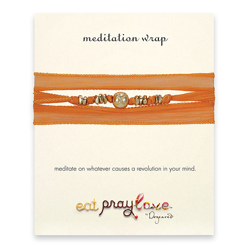 eat pray love meditation wrap bracelet in pumpkin silk with gold dipped om bead