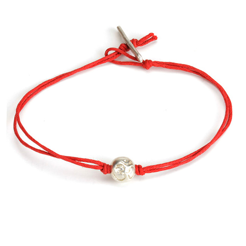 eat pray love meditate silver om bead bracelet on red