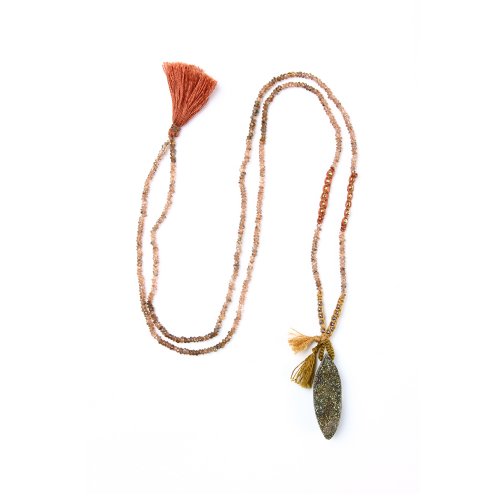 limited edition rainbow pyrite necklace, faceted andalusite gems