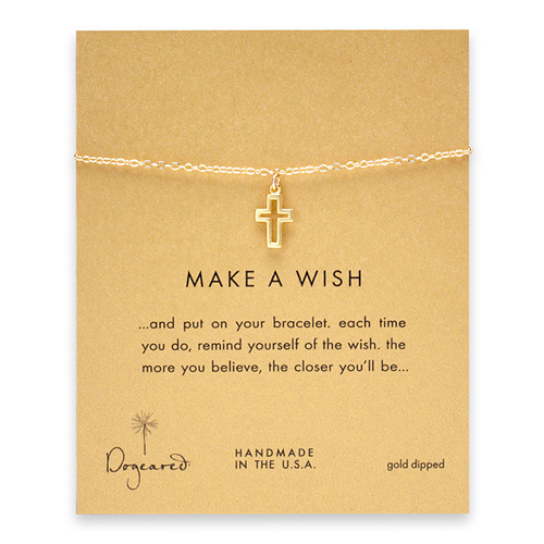 make a wish modern cross bracelet, gold dipped