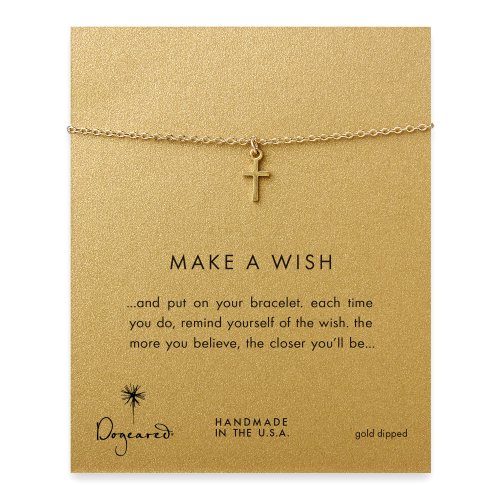 make a wish simple cross bracelet, gold dipped