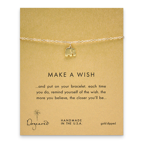 make a wish elephant bracelet, gold dipped