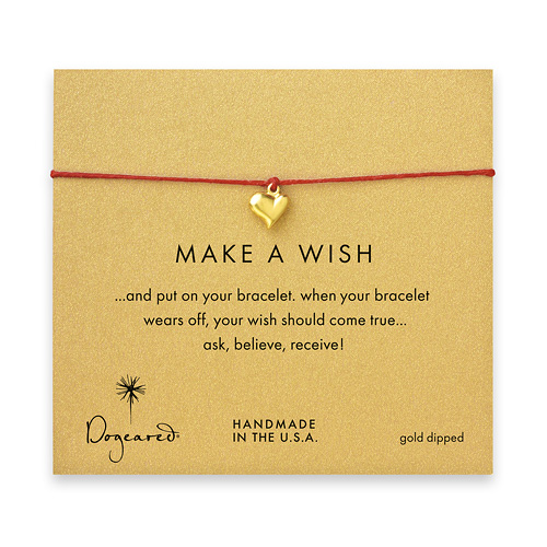 make a wish full heart bracelet on red, gold dipped