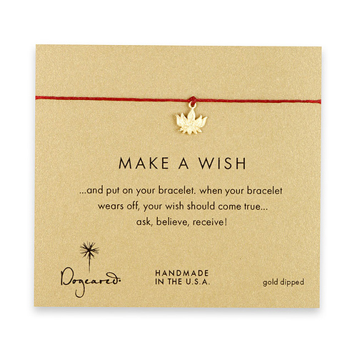 make a wish lotus bracelet on red, gold dipped