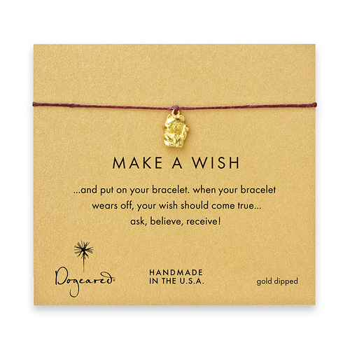 make a wish lucky cat bracelet on maroon, gold dipped