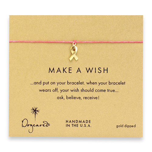 make a wish bracelet with gold dipped ribbon on fuchsia