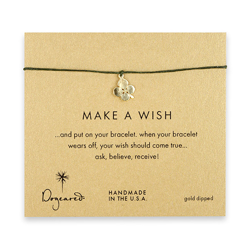 make a wish four leaf clover bracelet on leaf, gold dipped