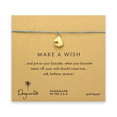 make a wish bracelet with gold dipped smooth sailboat on teal