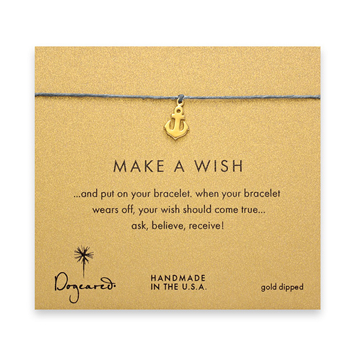 make a wish smooth anchor bracelet on ocean, gold dipped