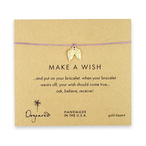 make a wish angel wings bracelet on lilac, gold dipped