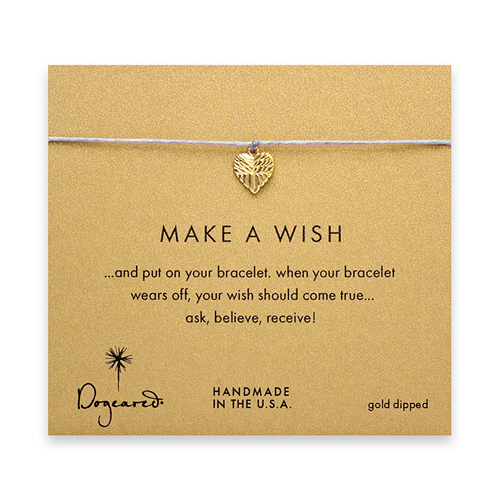 make a wish bracelet with gold dipped feather heart on lilac