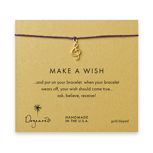 make a wish bracelet with gold dipped treble clef on plum