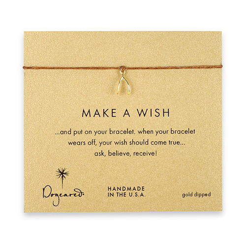 make a wish wishbone bracelet on tobacco, gold dipped