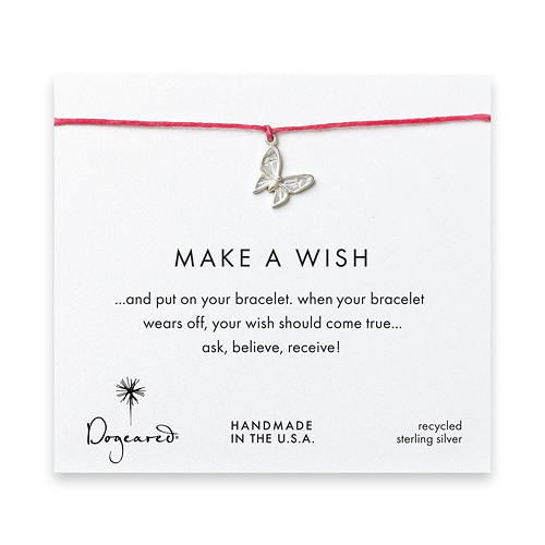 make a wish butterfly bracelet on fuschia, sterling silver