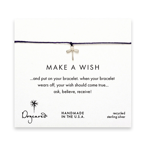 make a wish bracelet with sterling silver little dragonfly on plum