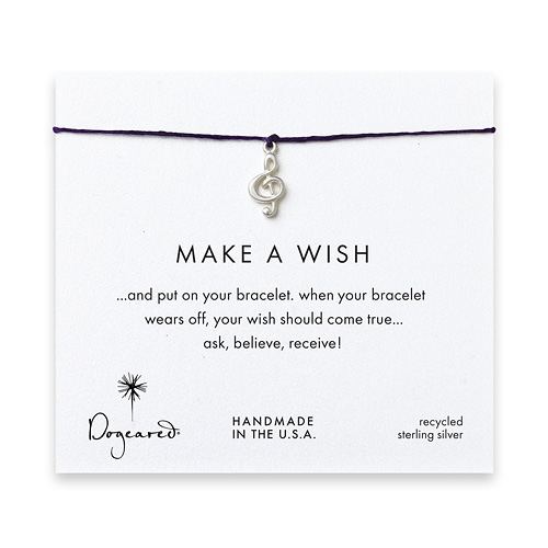 make a wish bracelet with sterling silver treble clef on plum