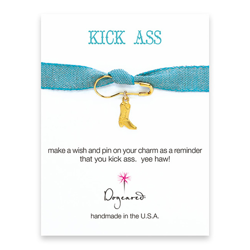 kick ass make a wish pin with cowboy boot charm