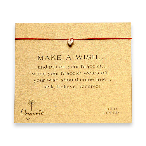 make a wish bracelet with gold dipped stone heart on red