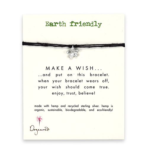 earth friendly make a wish bracelet with recycled plumeria on black hemp