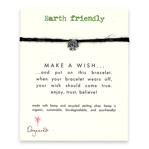 earth friendly make a wish bracelet with recycled tree on black hemp