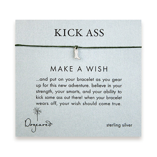 kick ass make a wish bracelet with sterling silver cowboy boot on leaf irish linen