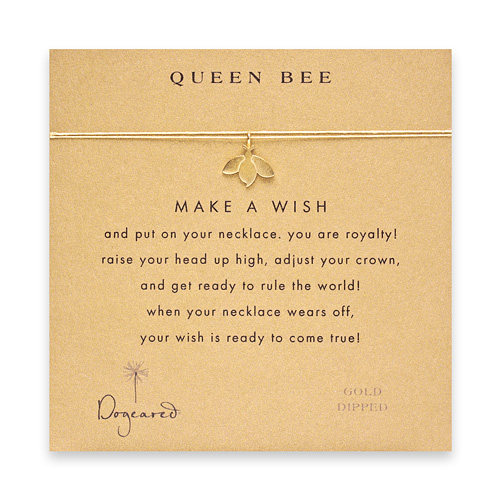 queen bee make a wish necklace with gold dipped honey bee on gold
