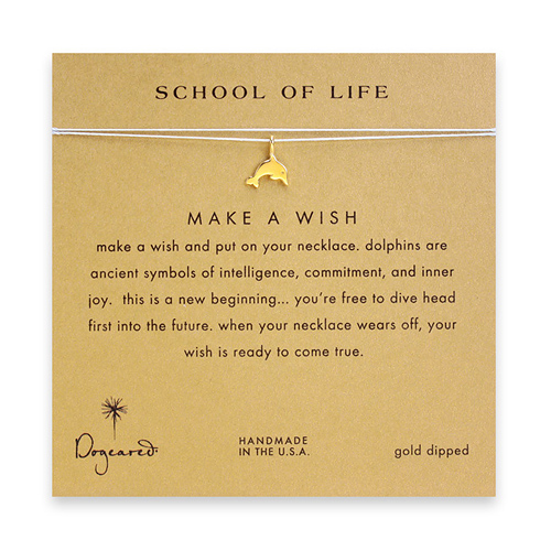 school of life make a wish necklace with gold dipped dolphin on silver