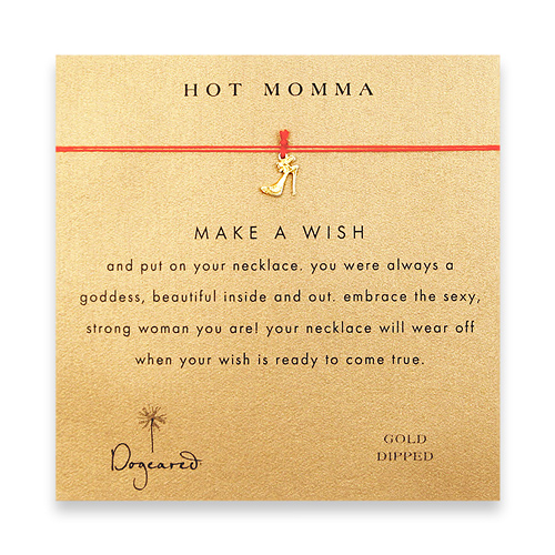 hot momma make a wish necklace with gold dipped high heel on red