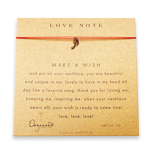 love note make a wish necklace with gold dipped music note on red