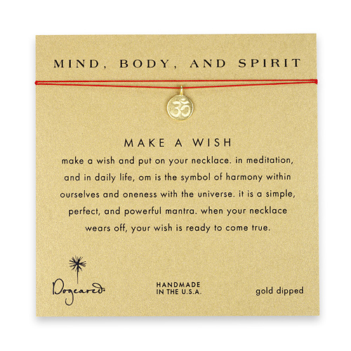 mind body and spirit make a wish necklace with gold dipped om symbol on red