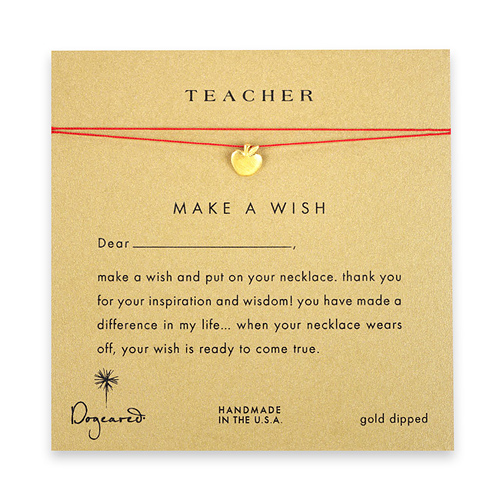 teacher make a wish necklace with gold dipped apple on red