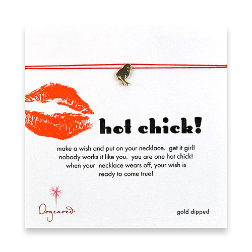 hot chick make a wish necklace with gold dipped chick on red