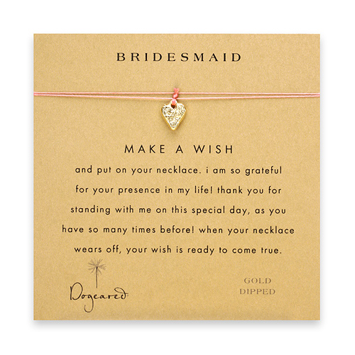 bridesmaid make a wish necklace with gold dipped mini stone heart on coral