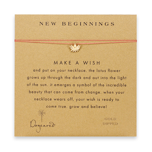new beginnings make a wish necklace with gold dipped lotus flower on coral