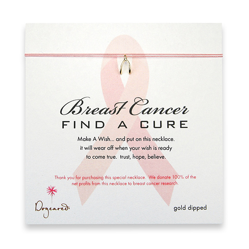 breast cancer find a cure make a wish necklace with gold dipped wishbone on pink