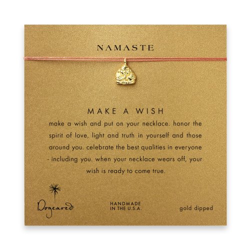 namaste buddha necklace on orange, gold dipped