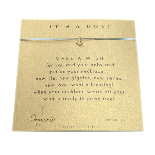 it's a boy make a wish necklace with gold dipped anchor on mint