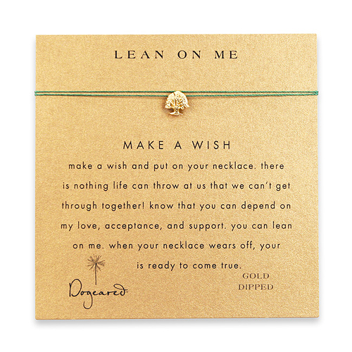 lean on me make a wish necklace with gold dipped small tree on emerald