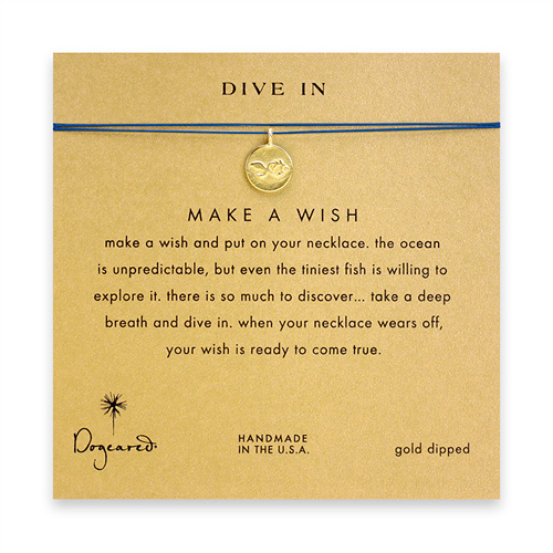 dive in make a wish necklace with gold dipped fish on ocean