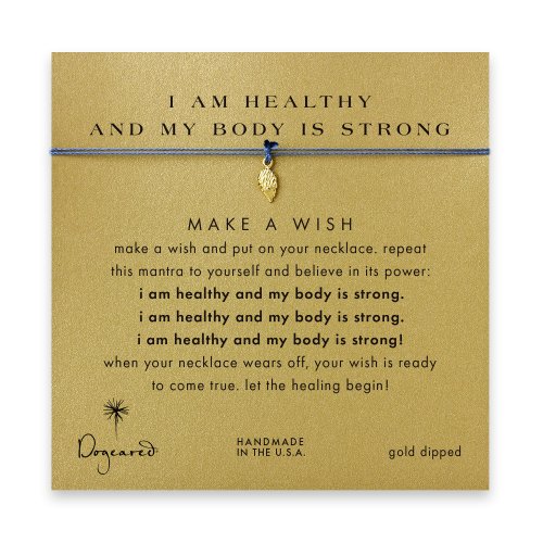 I am healthy and my body is strong angel wings necklace on ocean, gold dipped