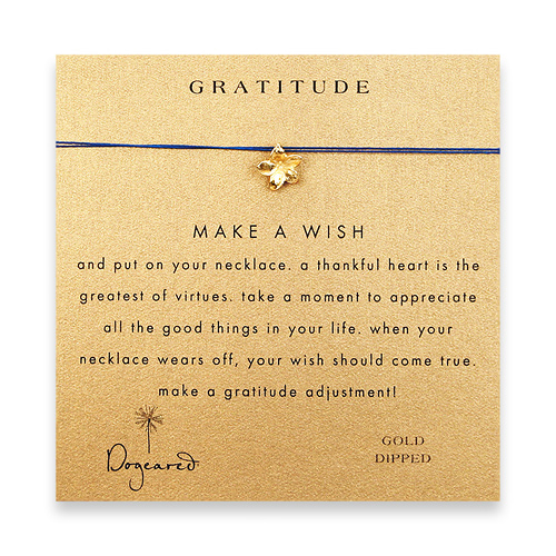 gratitude make a wish necklace with gold dipped plumeria on royal
