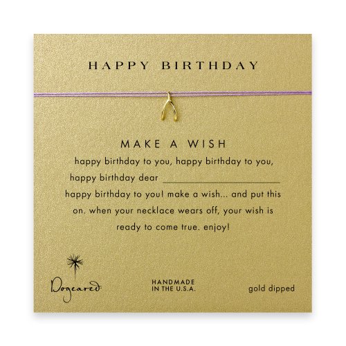 happy birthday wishbone necklace on lavender, gold dipped