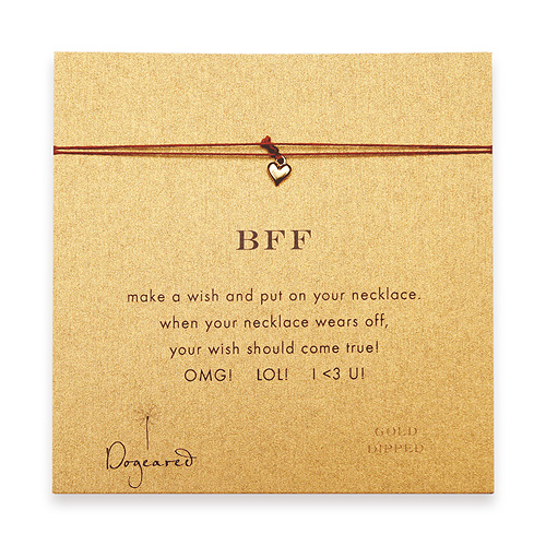 bff make a wish necklace with gold dipped cupid heart on tobacco