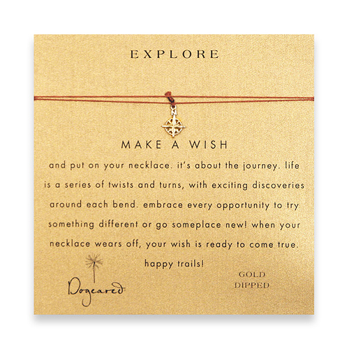 explore make a wish necklace with gold dipped compass on tobacco