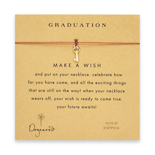 graduation heart key necklace on tobacco, gold dipped