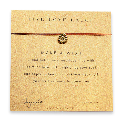 live love laugh gold dipped make a wish necklace on tobacco