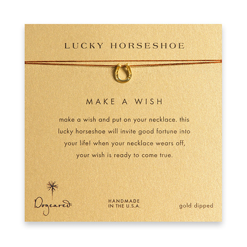 lucky horseshoe make a wish necklace with a gold dipped horseshoe on tobacco