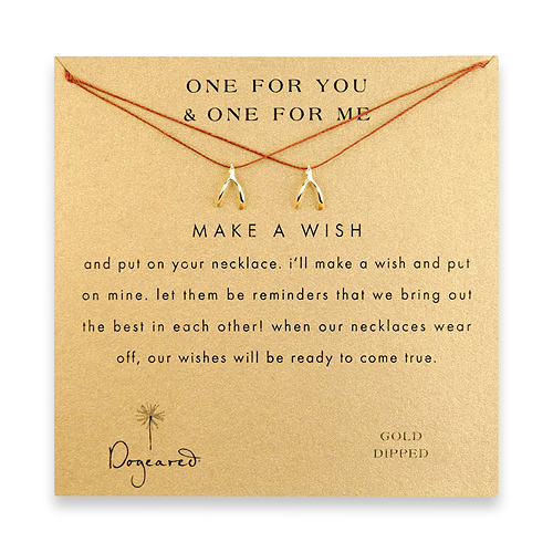 one for you one for me make a wish necklace set with gold dipped wishbone on tobacco